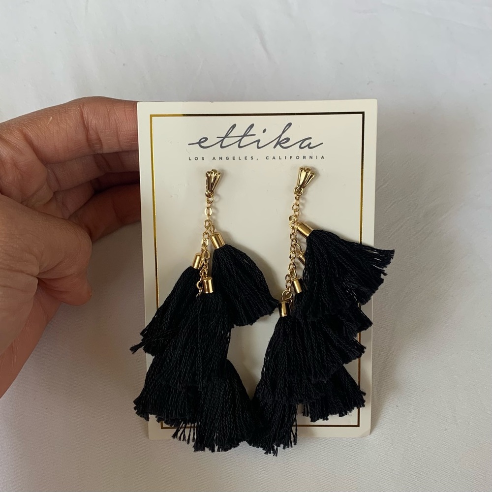 Ettika Day Dreamer Tassel Black Earrings